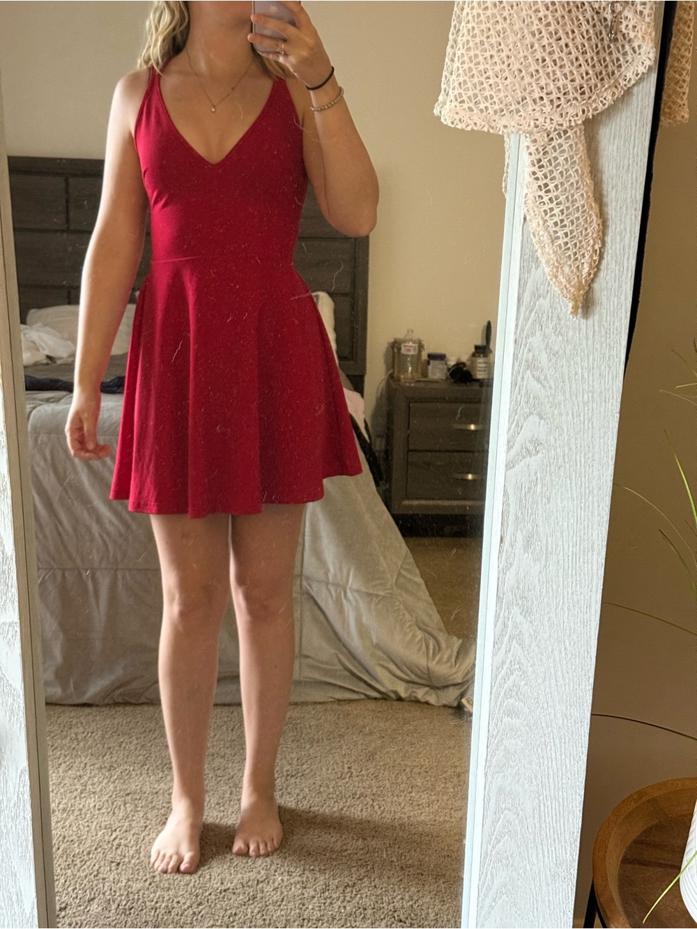 SHEIN Red V-Neck Sleeveless Skater Dress